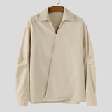 WIAOFELLAS  -  Men Shirt Solid Color Lapel Long Sleeve Loose Korean Style Tops Male Shirts Streetwear Fashion Casual Men Clothing