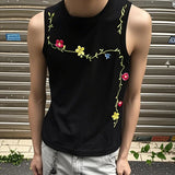 WIAOFELLAS  -  Men Tank Tops Flower Embroidery O-neck Sleeveless Vests Summer Streetwear Breathable Fashion Casual Men Clothing