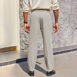 WIAOFELLAS  -  Mens Formal Straight Pants Business Side Buckle Casual Pants Classic Fashion British Style Elegant Trousers Men'S Clothing 2025