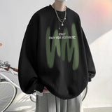 Wiaofellas  - 8-Colour Round Collar Solid Colour Men's Sweatshirt Graffiti Printing Korean Style Loose Sweatshirt Casual Men's Pullover