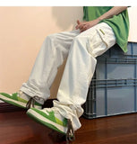 WIAOFELLAS  -  American Retro Workwear Pants Men's High Street Ins Trendy Loose Straight Leg Mop Pants with Multiple Pockets Casual Pants