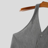 WIAOFELLAS  -  Men Sets Striped V Neck Sleeveless Crop Tops Vests & Pants Two Pieces Sets Streetwear Fashion Men's Casual Suits