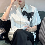 WIAOFELLAS  -  New Summer Men's Shirts Zipper Turn-down Collar Mesh Rose Design Short Sleeved Loose Male Clothing Niche Tops Tide