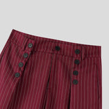 Wiaofellas  -  Men Striped Pants Button Joggers Loose Pleated Wide Leg Trousers Streetwear Fashion Casual Pants For Man Pantalones
