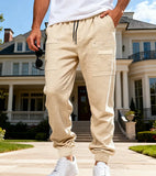 Wiaofellas  -  Men's Waffle Knit Cargo Sweatpants Drawstring Elastic Waist Multi-Color Casual Jogger Pants
