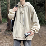 WIAOFELLAS  -  With Hat Hoodies Men Loose Chic Solid Drawstring Hooded Hoodie Simple All-match Spring Fashion Leisure Kangaroo Pocket Harajuku