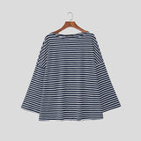 WIAOFELLAS  -  Men Striped T Shirt O-neck Long Sleeve Oversize Casual Male Tee Tops Streetwear Loose Fashion Men Clothing Camisetas