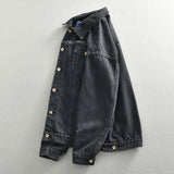 Wiaofellas  -  Men's Spring Chic vintage black denim jacket jacket lapel loose casual top