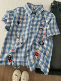 WIAOFELLAS  -  Blue Fun Embroidered ort Sve Plaid Men's irt Thin Design Sensation f Sve Cleanfit Trendy Brand Casual Summer irt