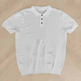 Wiaofellas  -  Men Retro Textured Knit Polo Shirt Lapel Collar Short Sleeve Business Casual Slim Fit Fashion Tops Summer Vintage Pattern Polos