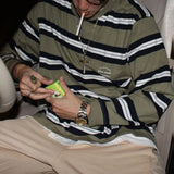 WIAOFELLAS  -  American Retro Trendy Contrasting Striped Round Neck Long-Sleeved T-Shirt Casual Hip-Hop Street Vibe Tops For Men Women Couples