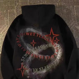 WIAOFELLAS  -  Mens Hoodie Circular Letter Star Print Hoodie Autumn Streetwear Trend American Vintage School Casual Baggy Hoodies Mens Clothing