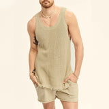 Wiaofellas  -  Streetwear Men Clothes Fashion Summer Sleeveless O Neck Straps Knitted Tank Tops Mens Vintage Solid Color Ripped Vest Camisole
