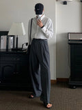 Wiaofellas  -  Suit Pants Casual Spring New Fashion Loose Zipper Pocket Male Straight Wide Legs Trousers Solid Color