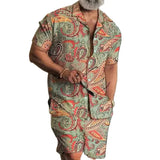 WIAOFELLAS  -  Fashion Short Sleeve Two Piece Sets Men Outfits Casual Loose Shirt And Shorts Mens Suits Summer Vintage Graphic Print Tracksuits
