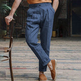 Wiaofellas  -  Spring Autumn Vintage Pants Cotton Linen Mens Casual Solid Color Straight Loose Trousers For Men Classic Design Beach Pants