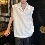 WIAOFELLAS  -  New Summer Men's Tank Tops Turn-down Collar Solid Color Sleeveless Casual Menswear Pullover Male Vests Korean Style