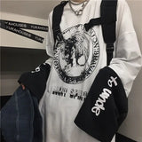 Wiaofellas  -  Men's Fake Two Pieces Printing Patchwork Loose Tops Spring Autumn Hip Hop All-match Youth T Shirts Casual Fashion Men Clothing