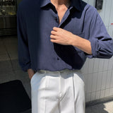 Wiaofellas  -  Men's Clothing Light Luxury Korean Popular Linen Shirts Streetwear Long Sleeve Solid Color Retro Leisure Thin Pocket Blouse