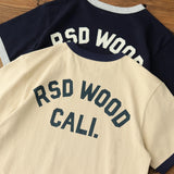 WIAOFELLAS  -  Summer short sleeve T-shirt men printed American retro letters loose casual heavy round neck color contrast shirt