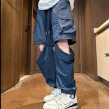 WIAOFELLAS  -  Cargo Pants Grunge Ice Silk Summer Removable Waterproof Charge Casual Loose Wide-leg Drawstring Solid Color Men's Workwear Pants