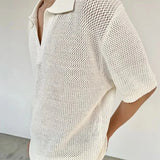 WIAOFELLAS  -  Summer New Men's Solid Color Hollow Short Sleeve T-shirt American Retro Fashion Trend Loose Simple Breathable Men's Tops