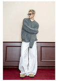 Wiaofellas  -  Men's Casual White Wide Leg Pants Street Style Versatile Design Large Straight Cut Long Trousers