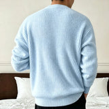 Wiaofellas  -  Man's Lazy Knitwear Sweater Autumn Winter Korean Fashion Ribbed Texture Long Sleeve Loose Crewneck Knitted Pullover Sweaters Man