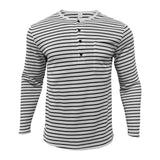 WIAOFELLAS  -  Mens Long Sleeve T-Shirt Slim Fit Striped Top Autumn Base Warm Fashion Henry Shirt Long Sleeve Pullover Versatile Men'S Clothing