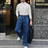 Wiaofellas  -  Korean Fashion Turtleneck Slim Sweaters Mens Casual Solid Color Bottoming Knit Tops Men Spring Fall Stylish Long Sleeve Sweater