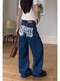 WIAOFELLAS  -  Retro Letter Straight Leg Jeans Fashionable Harajuku Ins Artistic and Popular Trend Baggy Jeans Y2k Coquette Denim Woman Pants