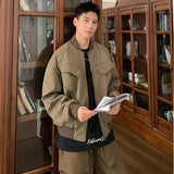 WIAOFELLAS  -  American Trendy Pilot Jacket Mens Autumn Winter Short Retro Button Pocket Bomber Coats Thickening Tooling Outwear High-quality