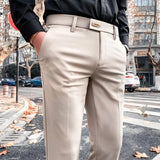 WIAOFELLAS  -  Men Pants Spring Summer Autumn  Casual Slim Elastic Long  Business Trousers Chinos Slacks Ankle Length Black Blue