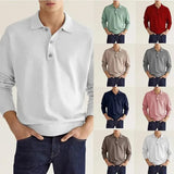 Wiaofellas  -  Men Long Sleeve Polo Shirt V Neck Button Up Casual Autumn Basic Solid Color Knitwear Tops For Men