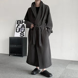 Wiaofellas  -  Men's Loose Long Trench New Autumn Winter Warm Thick Solid Color Korea Fashion Male Tops Woolen Coat