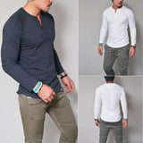 Wiaofellas  -  Men's Slim Fit Long Sleeve V Neck T-Shirt Top Tee Ultra-Minimalist Casual Wear for Daily Use High-Collar  Color