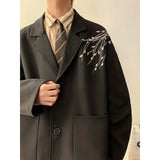 Wiaofellas  -  New Embroidered Casual Versatile Suit Jacket Men's Design Handsome Flat Lapel Top