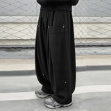 Wiaofellas  -  Men's Wide Leg Pants Solid Color Elastic Waist Joggers Trousers For Man Streetwear Baggy Pleated Casual Long Pants