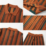Wiaofellas  -  Men 2 Piece Striped Knitted Shirts Set Summer Casual Short Sleeve Cardigan+Shorts Sets Streetwear Fashion Outfit for Beach Wear