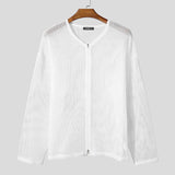 WIAOFELLAS  -  Men Shirt Mesh Transparent Long Sleeve Zipper Korean Oversize Men Clothing Streetwear Fashion Tops Male Cardigan