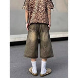 WIAOFELLAS  -  New Arrival American Retro Cropped Men Wide Leg Jeans Y2k Gothic Washed Loose Straight Casual Solid Color Shorts Sweatpants W146