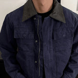 Wiaofellas  -  Korean Style Zip-up Jackets Mens Stylish Patchwork Lapel Long Sleeve Coats Men Autumn Casual Crop Washed Outerwear