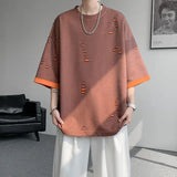 WIAOFELLAS  -  Summer Hip Hop Hole T-Shirts Men Loose O-Neck Short Sleeve Streetwear Tshirt Male Youthful Vitality Casual Patchwork Tees Tops