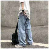 Wiaofellas  -  Trend Brand Gradient Tie Dye Jeans for Men Loose Fit Plus Size High Street Couple Wide Leg Straight Leg Camouflage Dad
