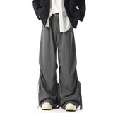 WIAOFELLAS  -  Niche Design Men's Casual Pants Solid Color Pleated Ribbon Decoration Straight Leg Trousers Ice Silk Male Bottom
