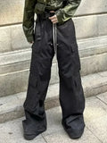 Wiaofellas  -  New Style American Style Casual Pants Blackcargo Pants Multi-pocket Loose Fit Wide Leg For Men Spring Summer