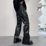WIAOFELLAS  -  PU Leather Pants Men Streetwear Fashion Hip Hop Punk Gothic Vibe Casual Faux Leather Pant Man Boyfriend Motorcycle Trousers