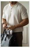 Wiaofellas  -  Summer Men's Ribbed Knit Polo Shirt Light Luxury Short Sleeve Lapel Collar Slim Fit Business Casual Polos Breathable Soft Tops