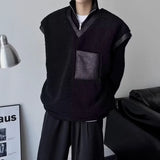 WIAOFELLAS  -  Dark thickened fur integrated vest vest for men's Japanese retro trendy brand loose versatile splicing V-neck jacket