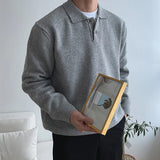 WIAOFELLAS  -  Trendy Solid Color Men's Sweater Polo Shirts 2025 Autumn Winter New Casual Long Sleeve Knitted Jumpers Men Fashionable Sweaters